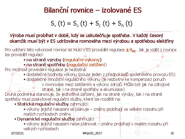 Bilanční rovnice – izolované ES Sv (t) = Ss (t) + Sz (t) +