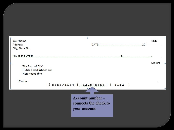 Account number – connects the check to your account. 