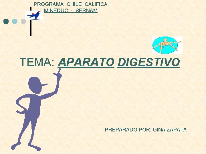 PROGRAMA CHILE CALIFICA MINEDUC - SERNAM TEMA: APARATO DIGESTIVO PREPARADO POR: GINA ZAPATA 