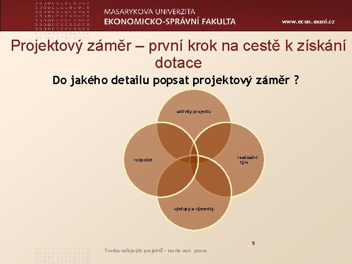 www. econ. muni. cz Projektový záměr – první krok na cestě k získání dotace