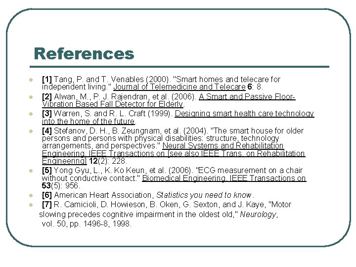 References l l l l [1] Tang, P. and T. Venables (2000). "Smart homes