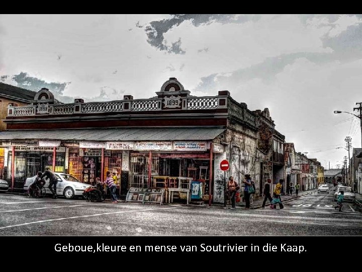 Geboue, kleure en mense van Soutrivier in die Kaap. 