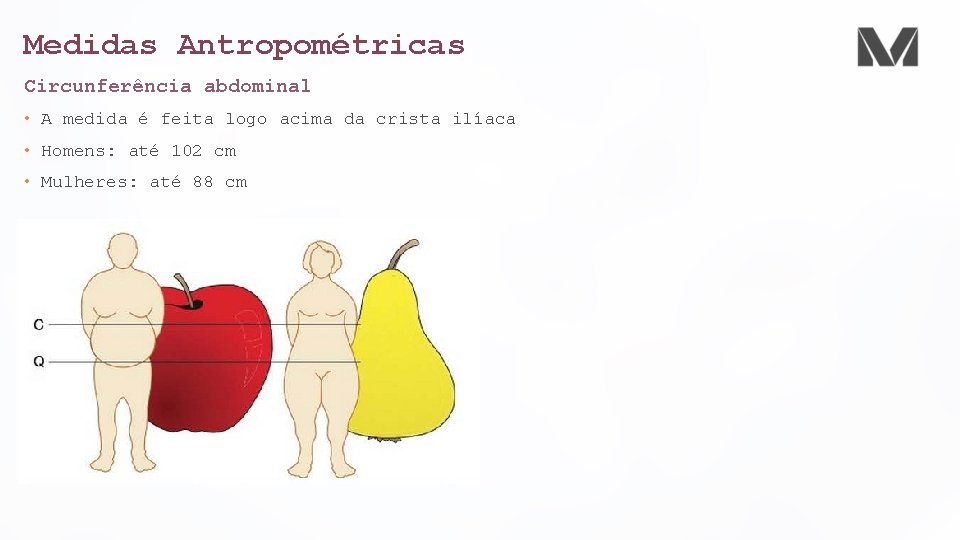 Medidas Antropométricas Circunferência abdominal • A medida é feita logo acima da crista ilíaca