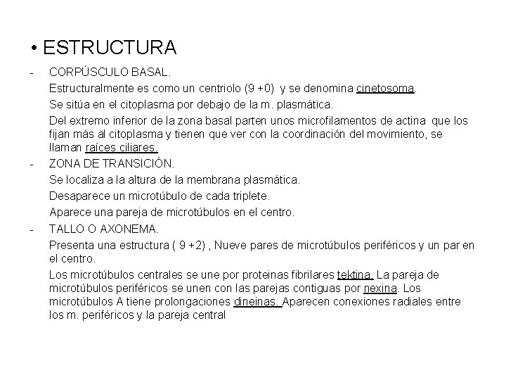  • ESTRUCTURA - - - CORPÚSCULO BASAL. Estructuralmente es como un centriolo (9