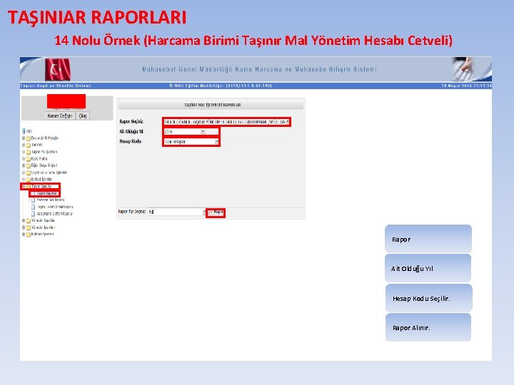 TAŞINIAR RAPORLARI 14 Nolu Örnek (Harcama Birimi Taşınır Mal Yönetim Hesabı Cetveli) Rapor Ait