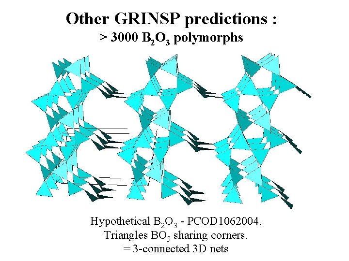 Other GRINSP predictions : > 3000 B 2 O 3 polymorphs Hypothetical B 2