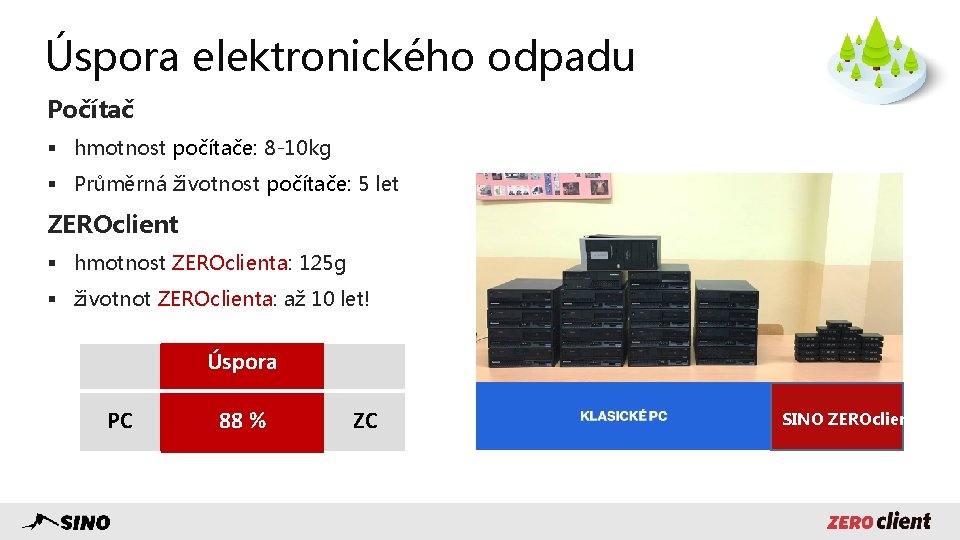 Úspora elektronického odpadu Počítač § hmotnost počítače: 8 -10 kg § Průměrná životnost počítače: