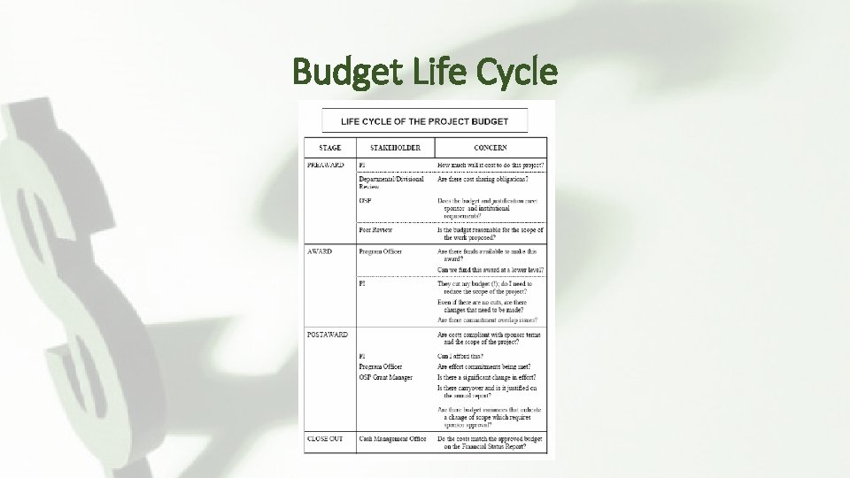 Budget Life Cycle 