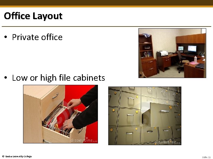 Office Layout • Private office • Low or high file cabinets © Yanbu University