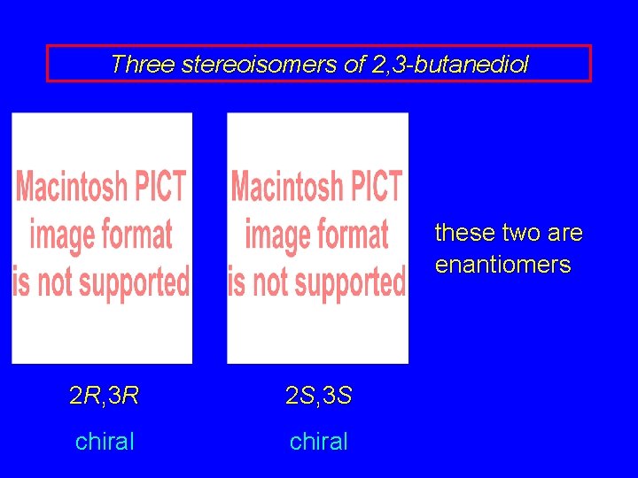 Three stereoisomers of 2, 3 -butanediol these two are enantiomers 2 R, 3 R