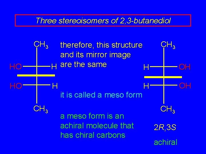 Three stereoisomers of 2, 3 -butanediol CH 3 HO therefore, this structure and its