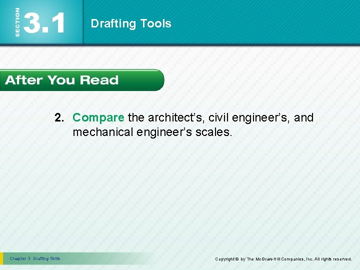 3. 1 Drafting Tools 2. Compare the architect’s, civil engineer’s, and mechanical engineer’s scales.