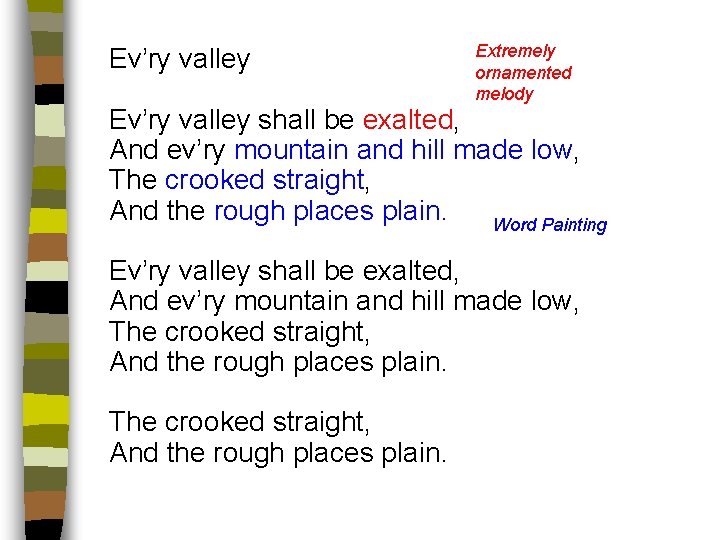 Ev’ry valley Extremely ornamented melody Ev’ry valley shall be exalted, And ev’ry mountain and