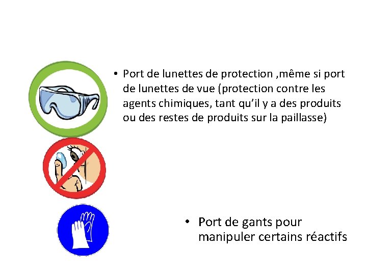  • Port de lunettes de protection , même si port de lunettes de