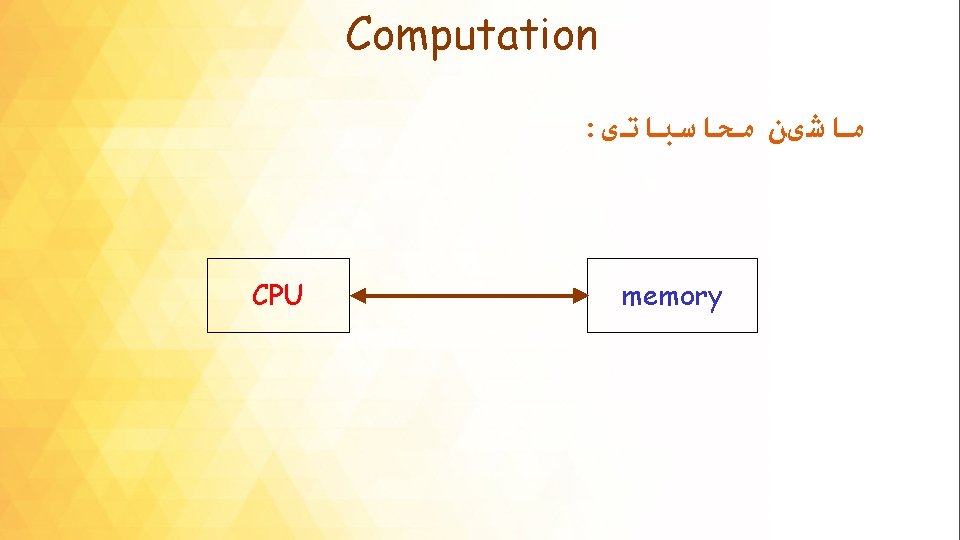 Computation : ﻣﺎﺷیﻦ ﻣﺤﺎﺳﺒﺎﺗی CPU memory 