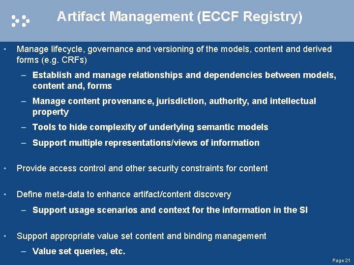 Artifact Management (ECCF Registry) • Manage lifecycle, governance and versioning of the models, content