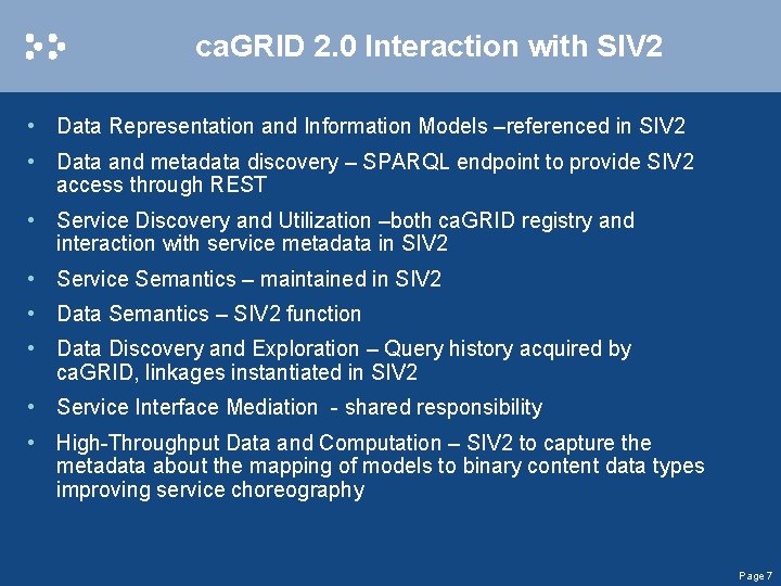 ca. GRID 2. 0 Interaction with SIV 2 • Data Representation and Information Models