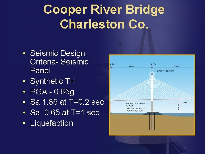 Cooper River Bridge Charleston Co. • Seismic Design Criteria- Seismic Panel • Synthetic TH