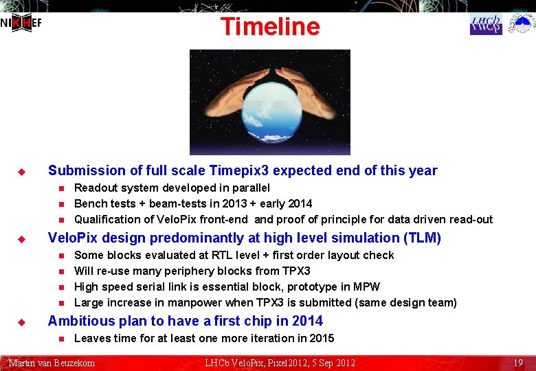 Timeline u Submission of full scale Timepix 3 expected end of this year n
