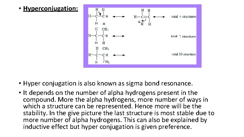 • Hyperconjugation: • Hyper conjugation is also known as sigma bond resonance. • • Hyperconjugation: • Hyper conjugation is also known as sigma bond resonance. •