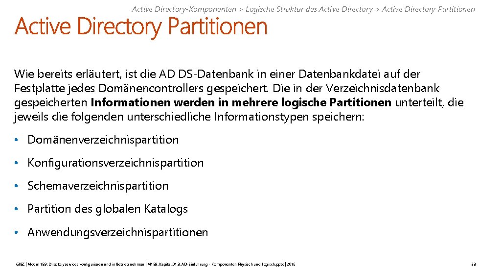 Active Directory-Komponenten > Logische Struktur des Active Directory > Active Directory Partitionen Wie bereits