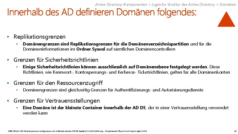 Active Directory-Komponenten > Logische Struktur des Active Directory > Domänen • Replikationsgrenzen • Domänengrenzen