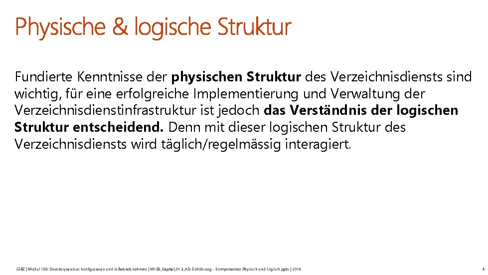 Fundierte Kenntnisse der physischen Struktur des Verzeichnisdiensts sind wichtig, für eine erfolgreiche Implementierung und