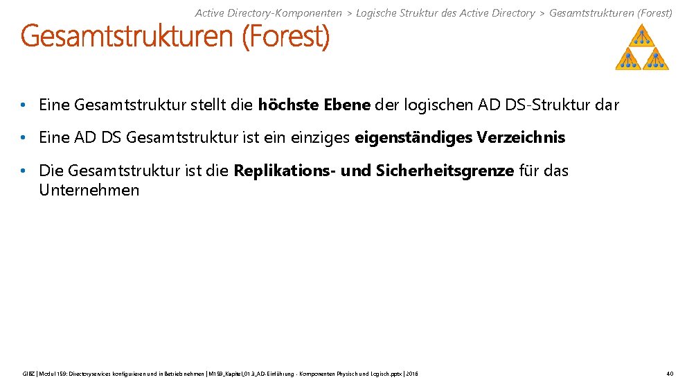 Active Directory-Komponenten > Logische Struktur des Active Directory > Gesamtstrukturen (Forest) • Eine Gesamtstruktur