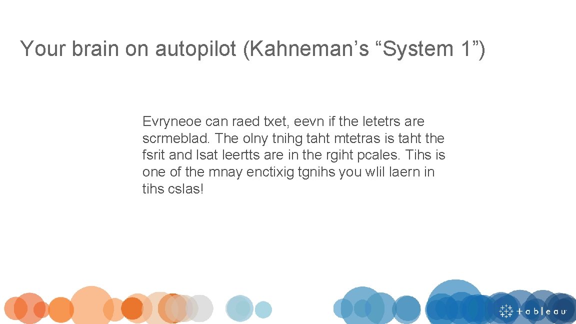 Your brain on autopilot (Kahneman’s “System 1”) Evryneoe can raed txet, eevn if the