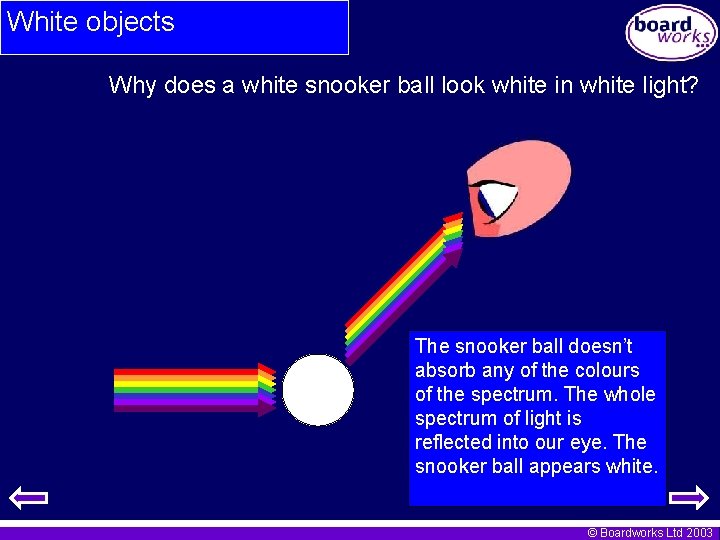 White objects Why does a white snooker ball look white in white light? The