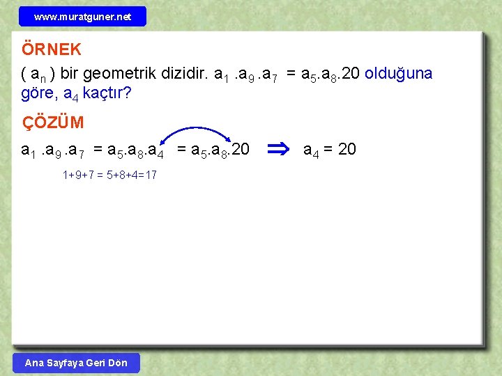 www. muratguner. net ÖRNEK ( an ) bir geometrik dizidir. a 1. a 9.