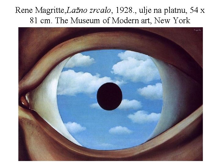 Rene Magritte, Lažno zrcalo, 1928. , ulje na platnu, 54 x 81 cm. The