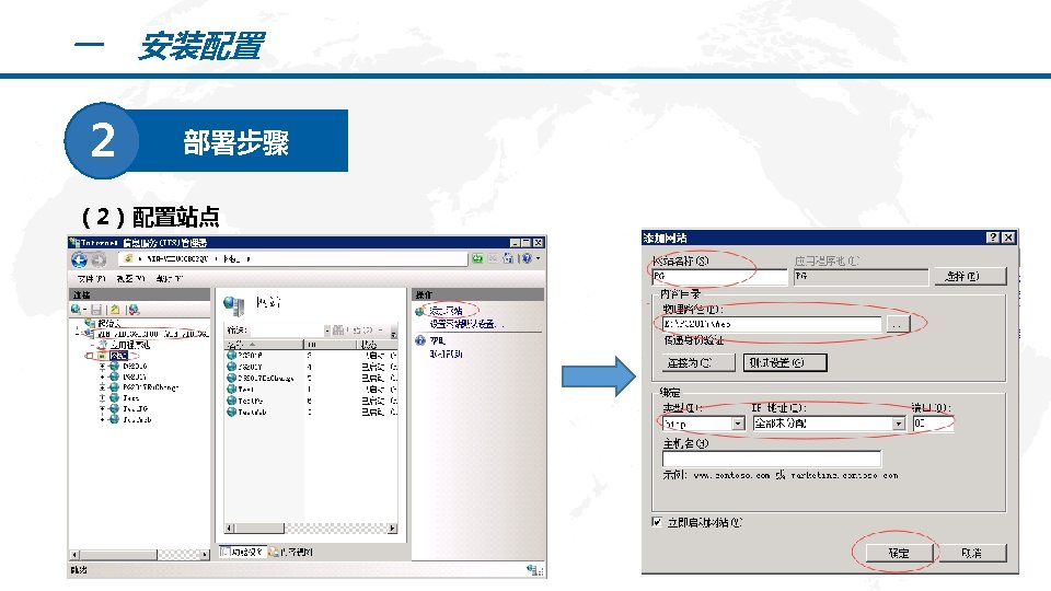 一 安装配置 2 部署步骤 （2）配置站点 PPT模板下载：www. 1 ppt. com/moban/ 行业PPT模板：www. 1 ppt. com/hangye/ 节日PPT模板：www.