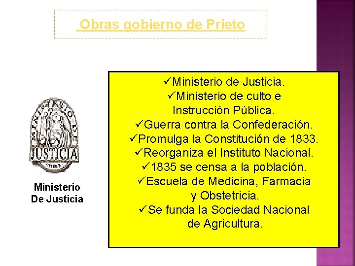 Obras gobierno de Prieto Ministerio De Justicia üMinisterio de Justicia. üMinisterio de culto e