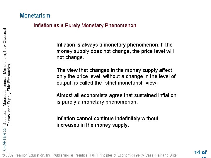 CHAPTER 33 Debates in Macroeconomics: Monetarism, New Classical Theory, and Supply-Side Economics Monetarism Inflation