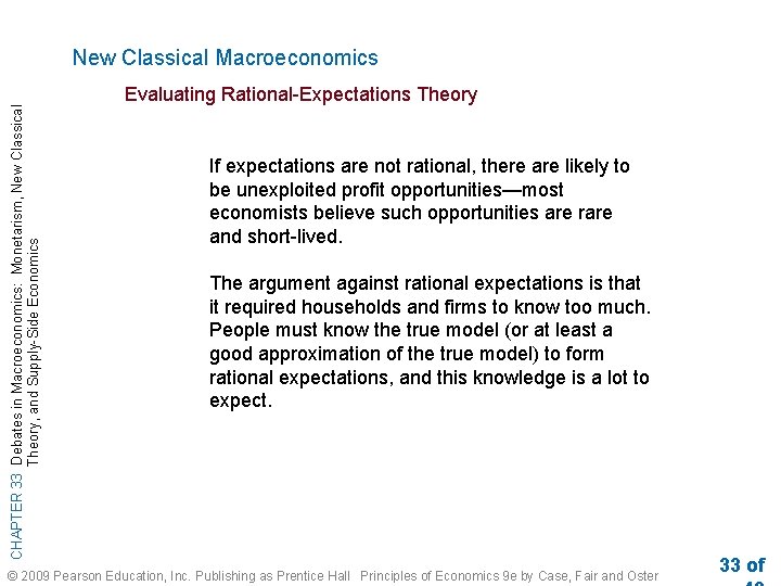 CHAPTER 33 Debates in Macroeconomics: Monetarism, New Classical Theory, and Supply-Side Economics New Classical