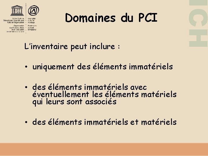 L’inventaire peut inclure : • uniquement des éléments immatériels • des éléments immatériels avec