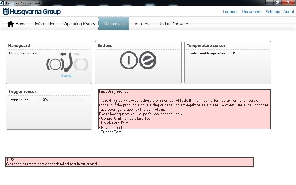 Test/Diagnostics In the diagnostics section, there a number of tests that can be performed