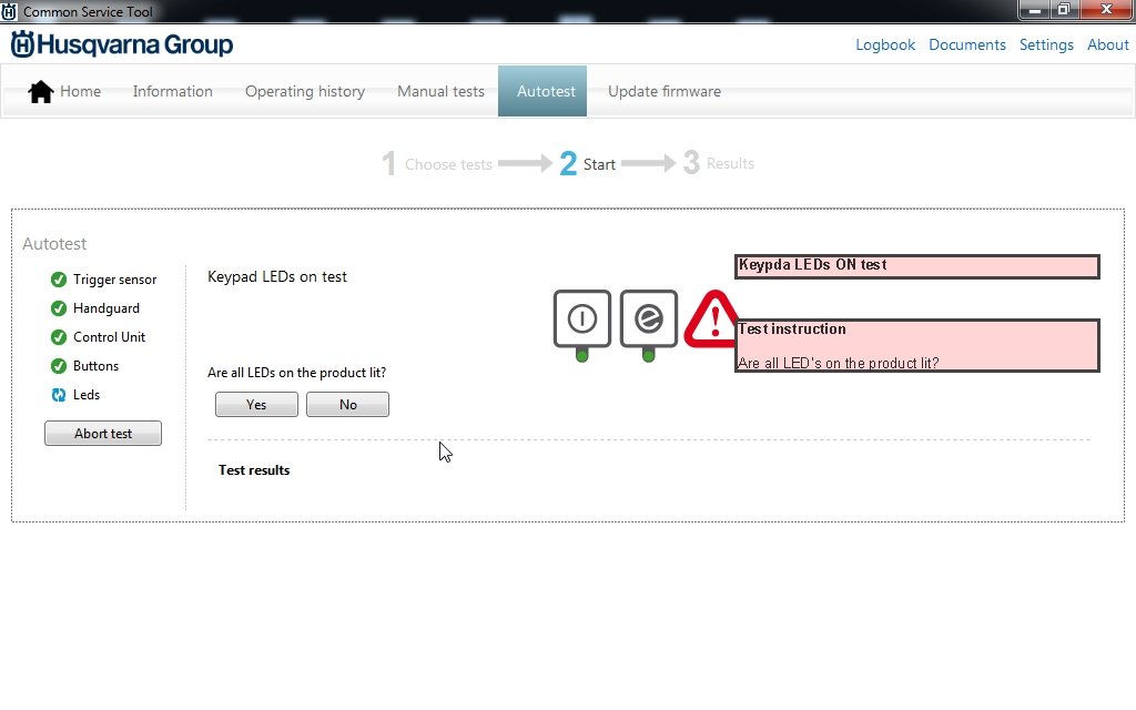 Keypda LEDs ON test Test instruction Are all LED’s on the product lit? 