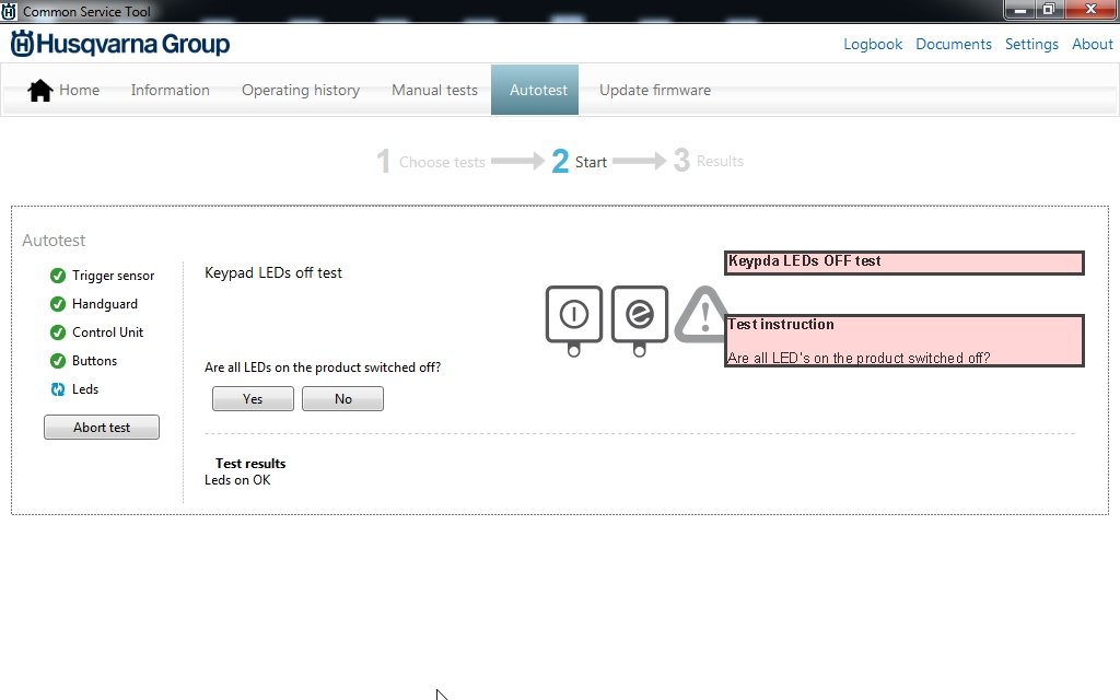 Keypda LEDs OFF test Test instruction Are all LED’s on the product switched off?