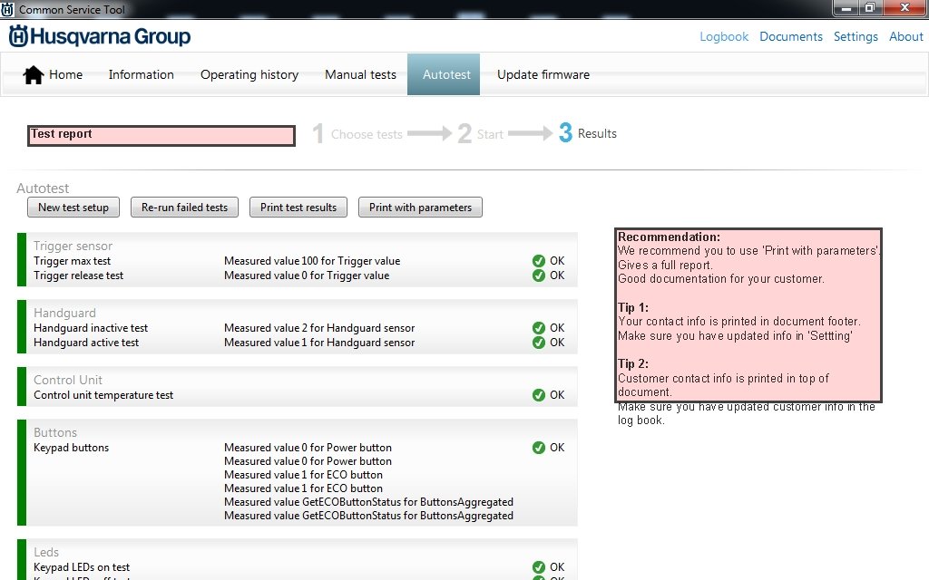 Test report Recommendation: We recommend you to use ‘Print with parameters’. Gives a full