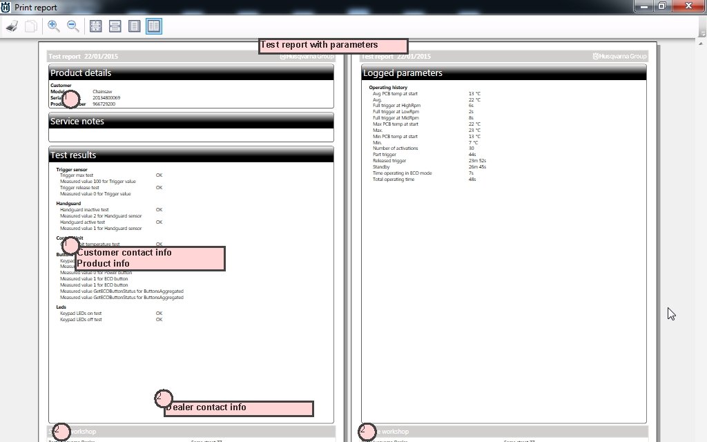 Test report with parameters 1 1 Customer contact info Product info 2 Dealer contact