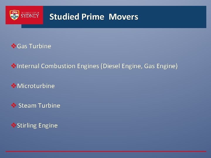 Studied Prime Movers v. Gas Turbine v. Internal Combustion Engines (Diesel Engine, Gas Engine)