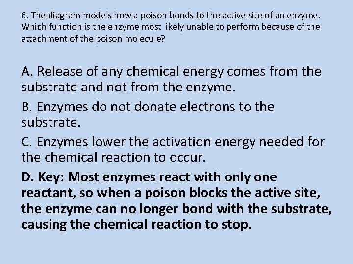 6. The diagram models how a poison bonds to the active site of an