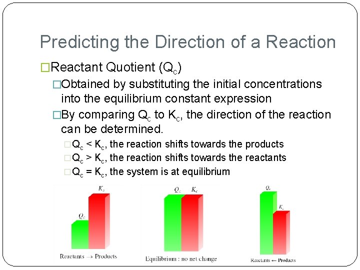 Predicting the Direction of a Reaction �Reactant Quotient (Qc) �Obtained by substituting the initial
