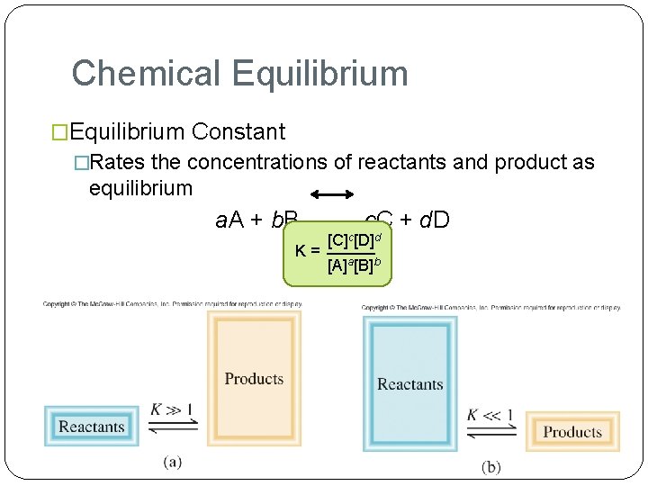 Chemical Equilibrium �Equilibrium Constant �Rates the concentrations of reactants and product as equilibrium a.