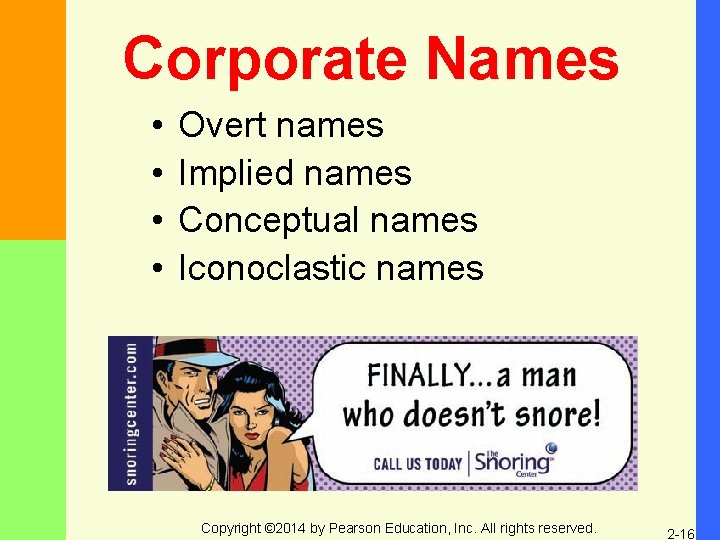 Corporate Names • • Overt names Implied names Conceptual names Iconoclastic names Copyright ©