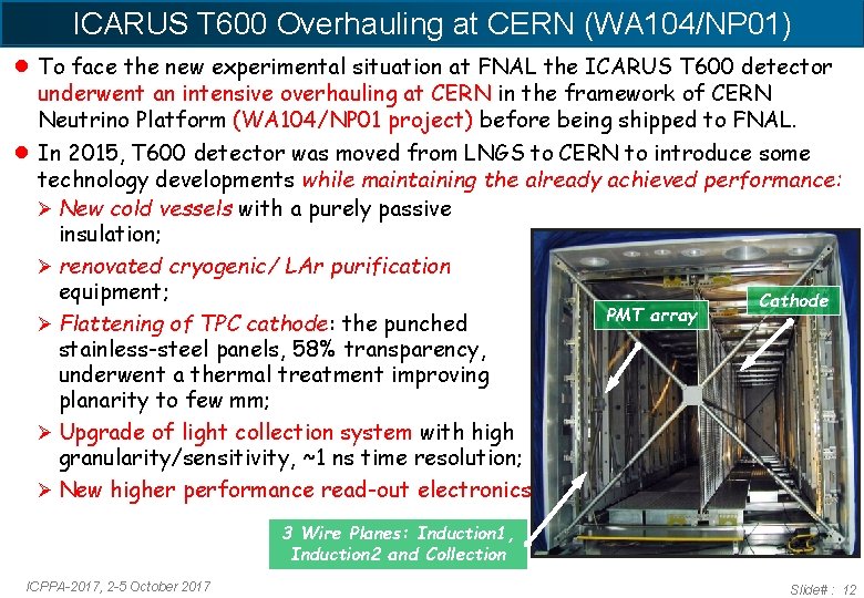 ICARUS T 600 Overhauling at CERN (WA 104/NP 01) ●To face the new experimental