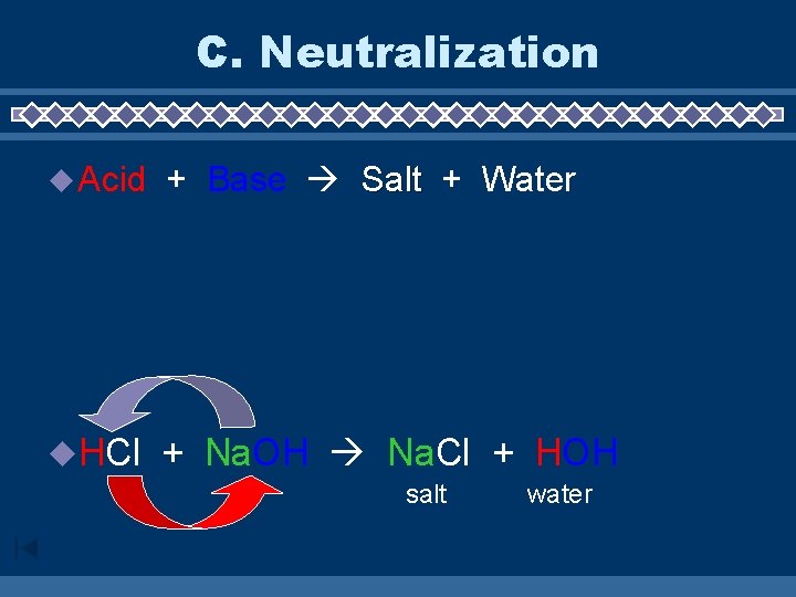 C. Neutralization u Acid + Base Salt + Water u. HCl + Na. OH