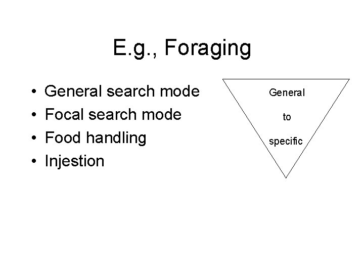 E. g. , Foraging • • General search mode Focal search mode Food handling
